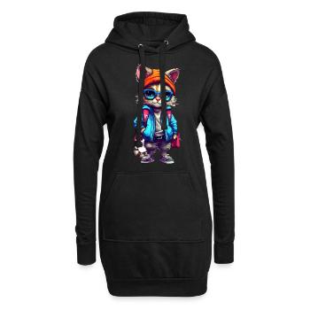 Dessin animé de chat mignon - Sweat-shirt à capuche long Femme - noir - Devant