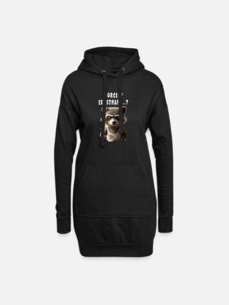 Grumpy raccoon with coffee saying morning grouch - Hoodie Dress - black