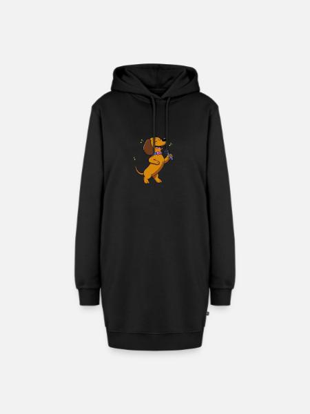 Hund Dackel Sänger singt Karaoke Mikrophon Musik - Hoodie-Kleid - Schwarz