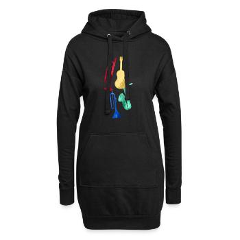 Jazz,Instruments,Trompette,Guitare,Saxophone - Sweat-shirt à capuche long Femme - noir - Devant