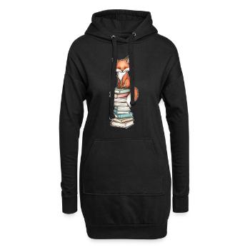 Fuchs auf Bücherstapel - Hoodie-Kleid - Schwarz - Vorne