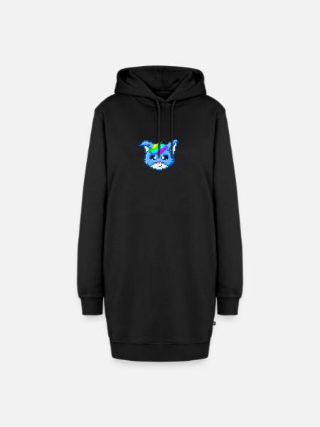 Pixelart Blaufuchs - Hoodie-Kleid - Schwarz