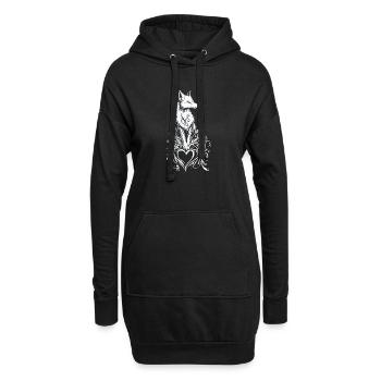 Mystischer Fuchs mit Herz und Flora - Hoodie-Kleid - Schwarz - Vorne