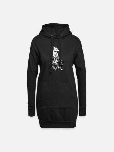 Mystischer Fuchs mit Herz und Flora - Hoodie-Kleid - Schwarz