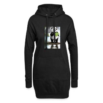 Panda mit Blattschirm - Hoodie-Kleid - Schwarz - Vorne