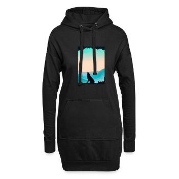 Wolf bei Nacht - Hoodie-Kleid - Schwarz - Vorne