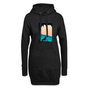 Wolf bei Nacht - Hoodie-Kleid - Schwarz - Vorne