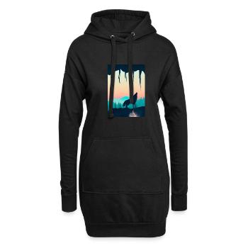 Wolf bei Nacht - Hoodie-Kleid - Schwarz - Vorne