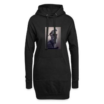Vogel sitzt auf Katze - Hoodie-Kleid - Schwarz - Vorne