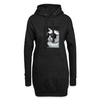 Katze mit Sonnenbrille - Hoodie-Kleid - Schwarz - Vorne