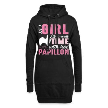 Papillon Hund Kontinentaler Zwergspaniel - Hoodie-Kleid - Schwarz - Vorne