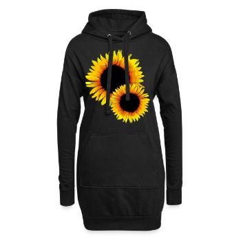 Sonnenblumen - Hoodie-Kleid - Schwarz - Vorne