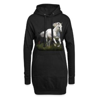 Cheval blanc style peinture réaliste dans un pré - Sweat-shirt à capuche long Femme - noir - Devant
