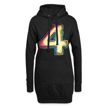 4 Zahl Bunt - Hoodie-Kleid - Schwarz - Vorne