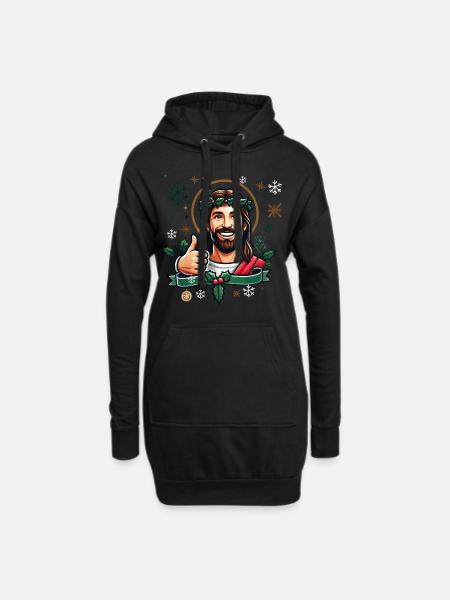 Jesus Christus, der lächelt Daumen hoch - Hoodie-Kleid - Schwarz