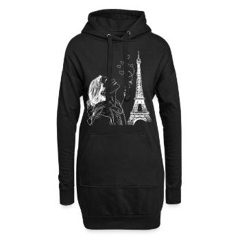 Paris Tour Eiffel France Femme Coeurs Line Art - Sweat-shirt à capuche long Femme - noir - Devant