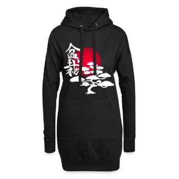 Weißer Baum und rote Sonne - Hoodie-Kleid - Schwarz - Vorne