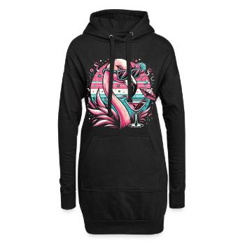 Retro Flamingo mit Cocktail und Sonnenbrille - Hoodie-Kleid - Schwarz - Vorne