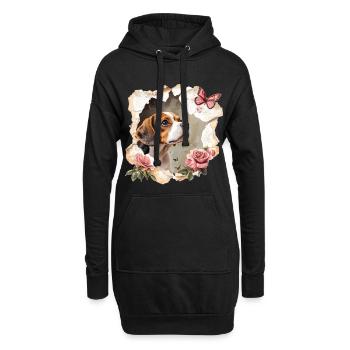 Beagle mit Schmetterling - Hoodie-Kleid - Schwarz - Vorne