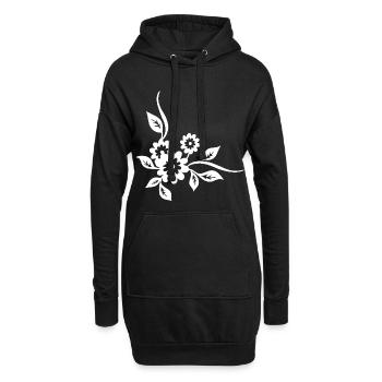 Fleurs blanches - Sweat-shirt à capuche long Femme - noir - Devant