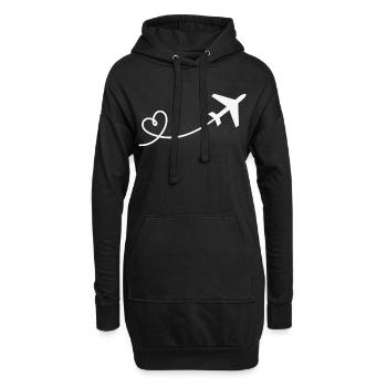 Flieger mit Herz Urlaub Reisen Fliegen Flugzeug - Hoodie-Kleid - Schwarz - Vorne
