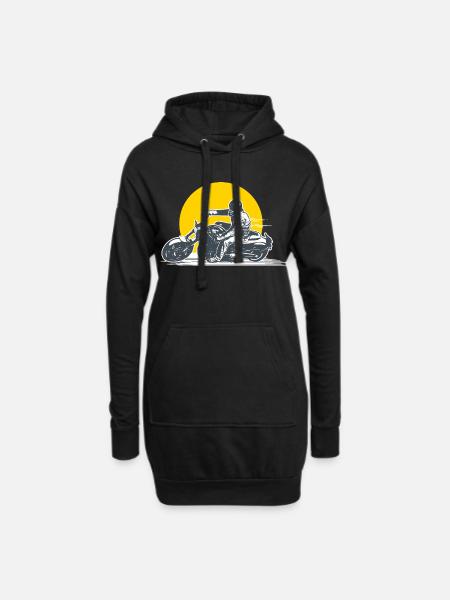 motard moto biker rider vintage cadeau homme moto - Sweat-shirt à capuche long Femme - noir
