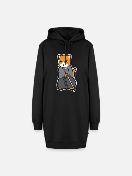 Samurai Katze mit Katana - Hoodie-Kleid - Schwarz