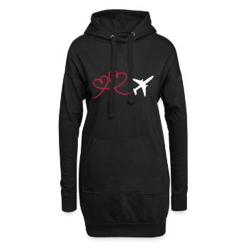 Flugzeug Flieger mit Herz - Hoodie-Kleid - Schwarz - Vorne