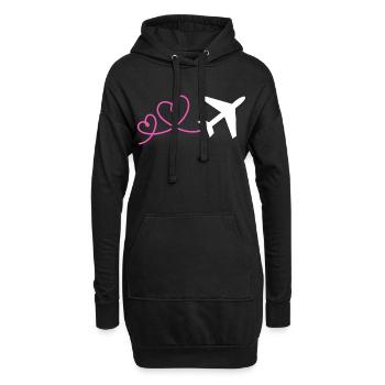 Flieger mit Herz Fliegen Reisen Urlaub Flugzeug - Hoodie-Kleid - Schwarz - Vorne