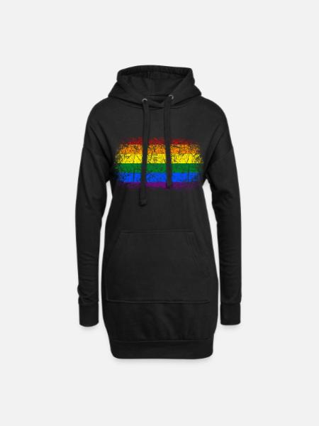 Regenbogenfahne Used Look - Hoodie-Kleid - Schwarz