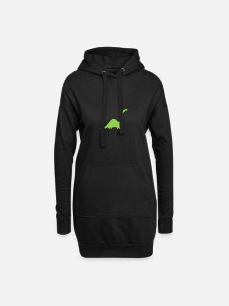 Dino Langhals - anpassbare Motivfarben - Hoodie-Kleid - Schwarz