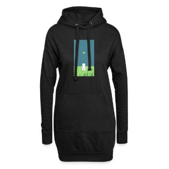 Katze und Ufo - Hoodie-Kleid - Schwarz - Vorne