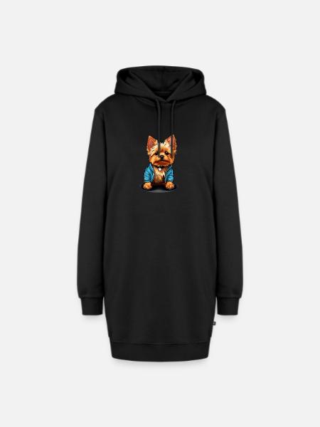 Süßer Yorkie Yorkshire Terrier im Freizeitlook - Hoodie-Kleid - Schwarz