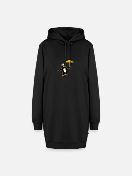 Pinguin mit Schirm in Deinen Wunschfarben - Hoodie-Kleid - Schwarz