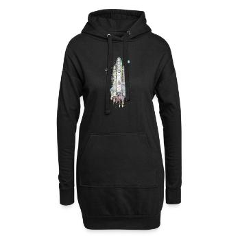 Fantasievolles Space Shuttle - kunstvoll gestaltet - Hoodie-Kleid - Schwarz - Vorne
