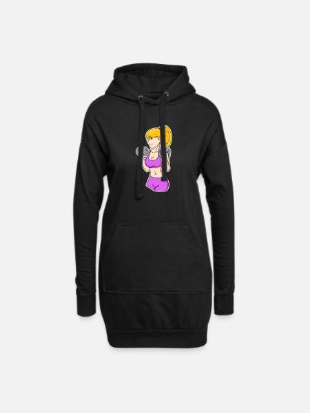 Fitness Frau Hanteln - Hoodie-Kleid - Schwarz