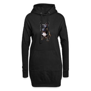  Französische Bulldogge Illustration: Niedliche - Hoodie-Kleid - Schwarz - Vorne