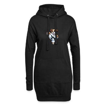 Süßer Hund Boxer Kampfsport Kick Cartoon - Hoodie-Kleid - Schwarz - Vorne