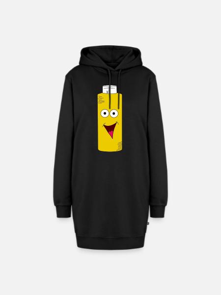Senf gelbe Senfflasche mit Gesicht - Hoodie-Kleid - Schwarz