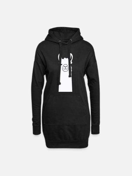 Adorable Cartoon Llama - Hoodie Dress - black