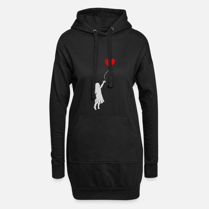 Mädchen mit Luftballon. Geschenk Idee Geburtstag - Hoodie-Kleid - Schwarz