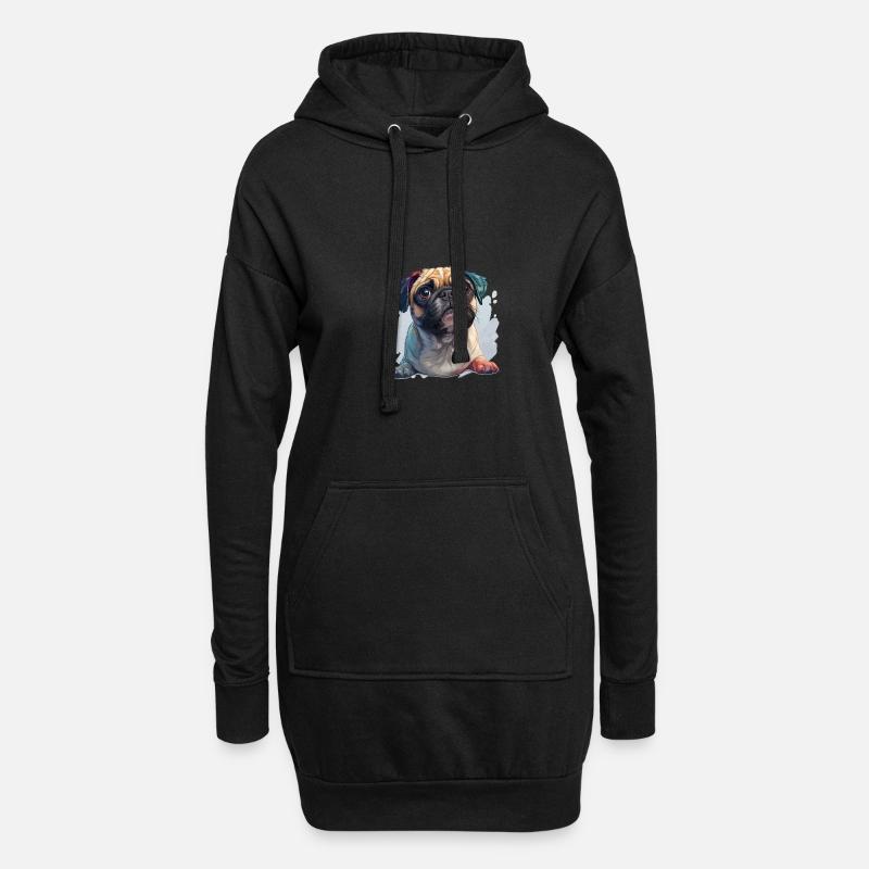 Niedlicher kleiner Mops - Hoodie-Kleid - Schwarz