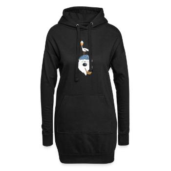 Bär mit Möwe - Hoodie-Kleid - Schwarz - Vorne