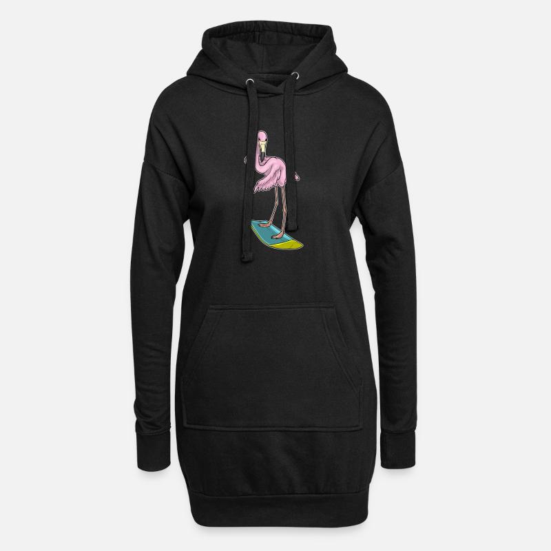 Flamingo Surfer Surfbrett - Hoodie-Kleid - Schwarz