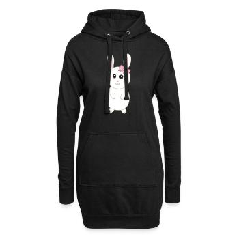 Rabbitette niedliches weißes Kaninchen - Hoodie-Kleid - Schwarz - Vorne