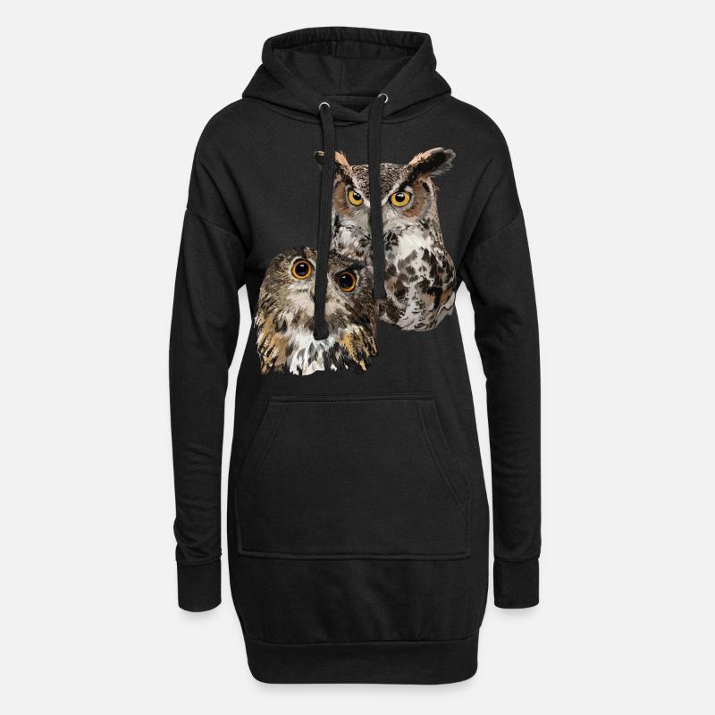 Eulen - Hoodie-Kleid - Schwarz