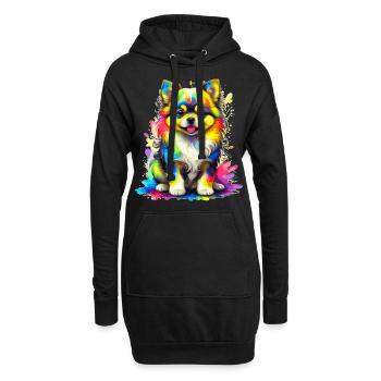 Pommerscher Welpe – Regenbogen - Hoodie-Kleid - Schwarz - Vorne