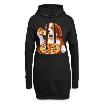 Pizza-liebender Beagle - Hoodie-Kleid - Schwarz - Vorne