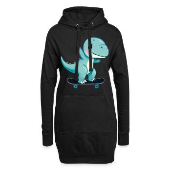 Skateboard Dinosaurier - Hoodie-Kleid - Schwarz - Vorne
