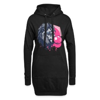 Löwe mit Kaugummi und Brille - Hoodie-Kleid - Schwarz - Vorne